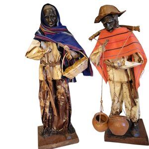Mexican Folk Art 2 Cartonería 19" Figures Jalisco region Paper Mache man woman